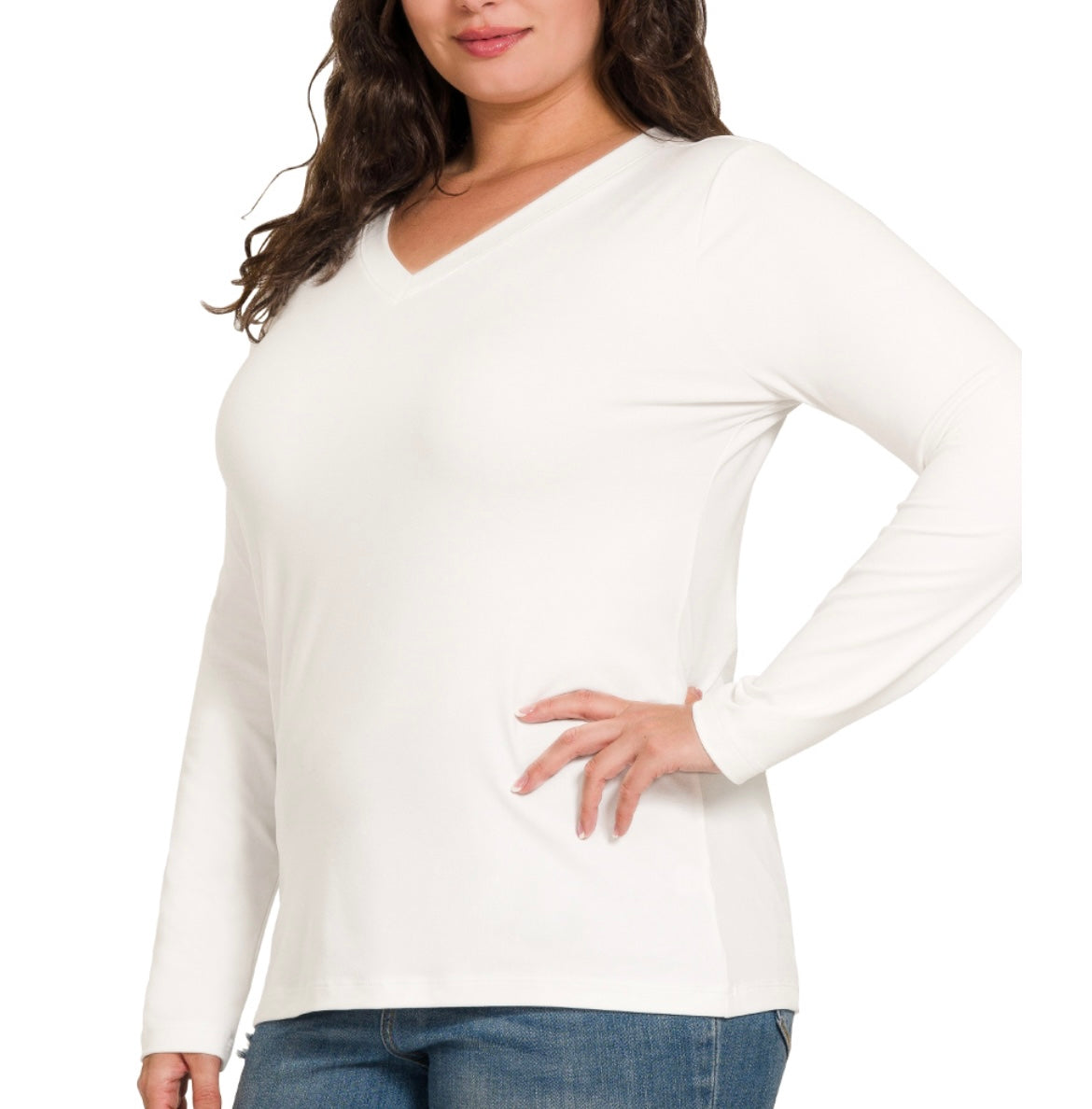 Microfiber Long Sleeve V-Neck Top