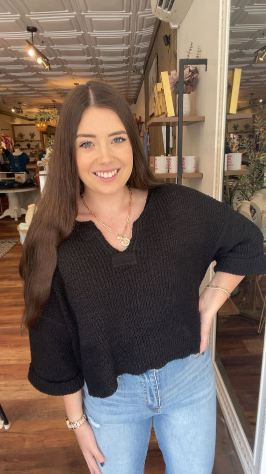 Black Three Quarter Knit Top