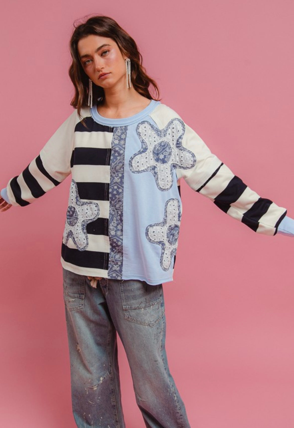 Flower and Stripe Patchwork Top