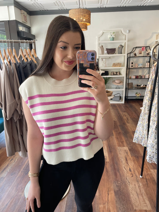 Orchid and Ivory Striped Sweater Vest