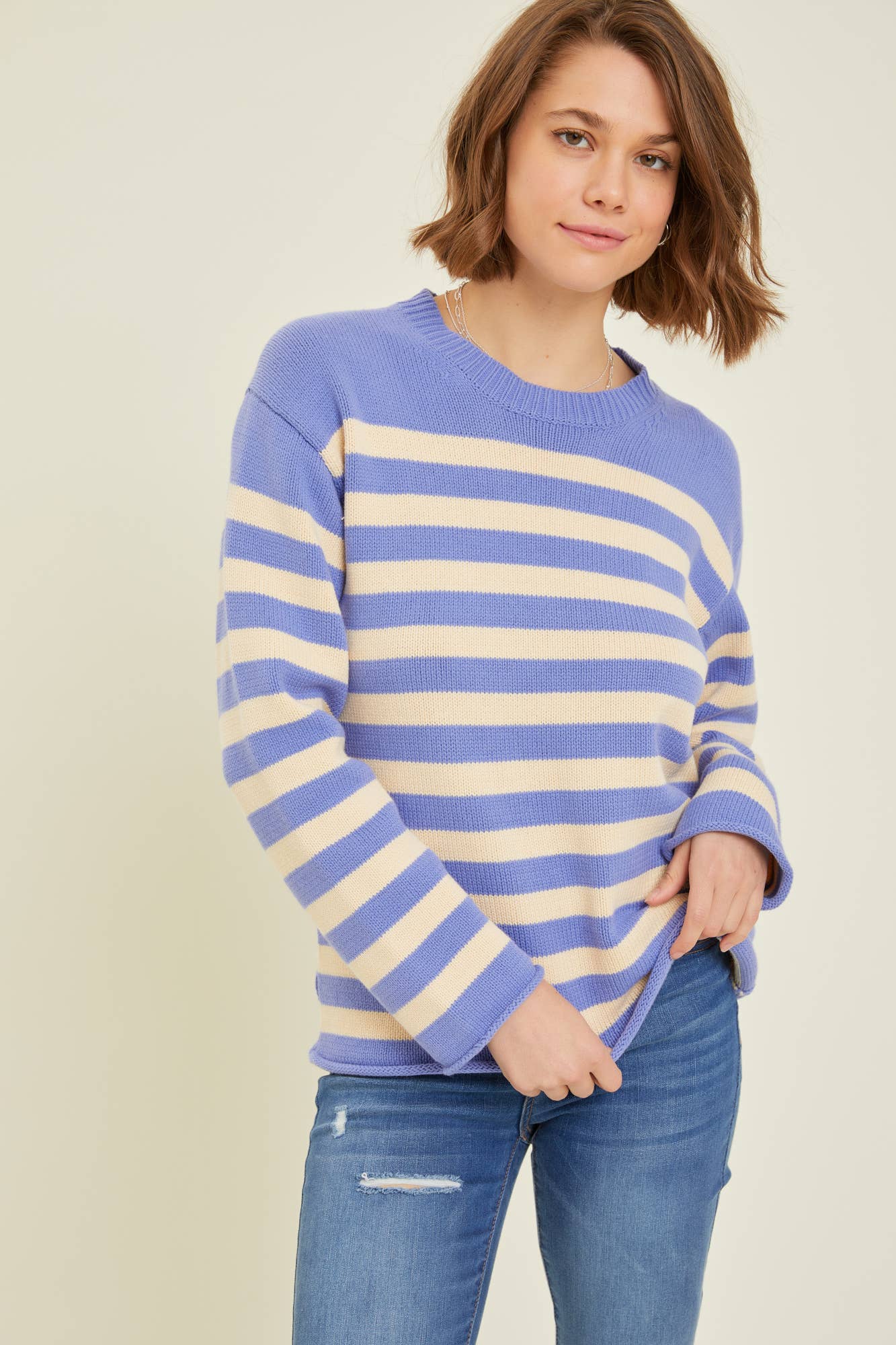 Blue Cotton Striped Sweater