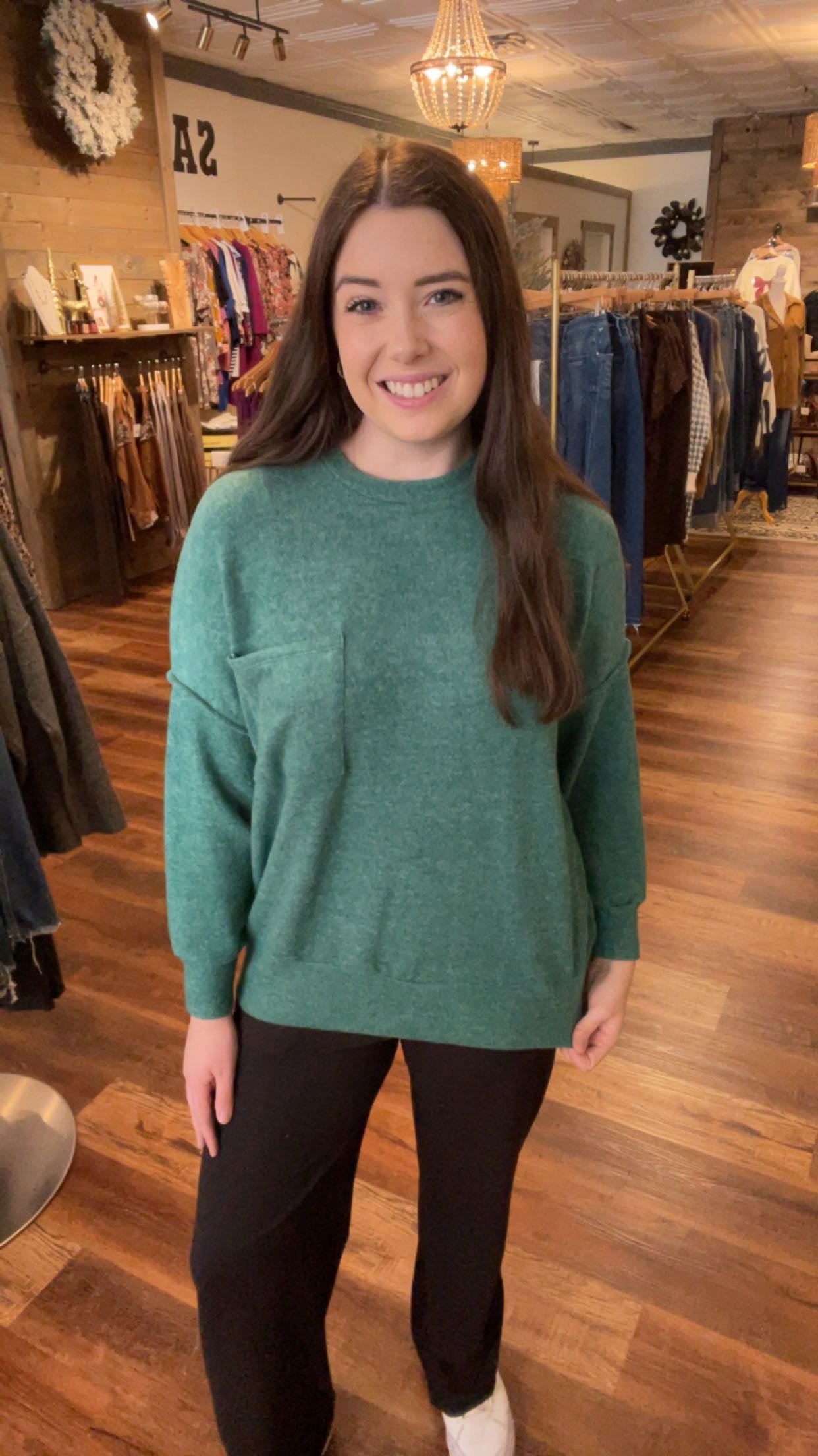 Green Brushed Oversized Top