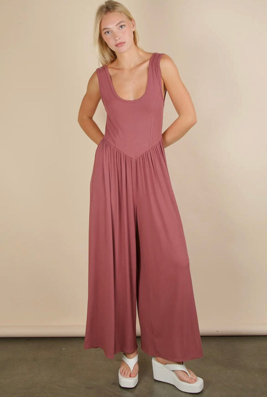 Mauve Ribbed Tank Jumpsuit