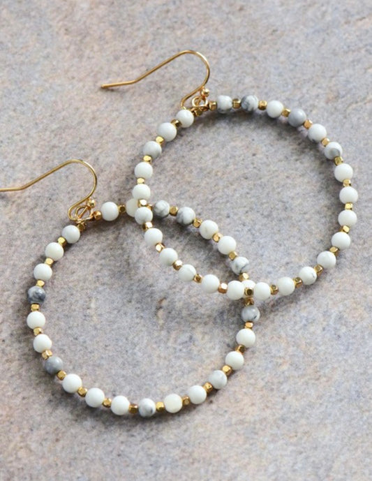 White Natural Stone Beaded Hoops