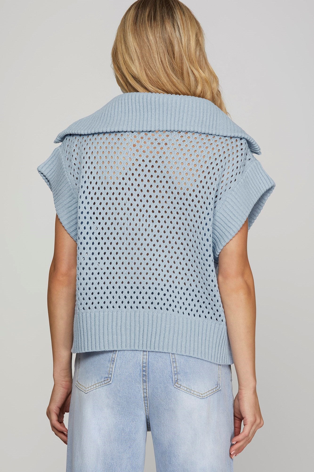 Light Blue Half Zip Sweater Top