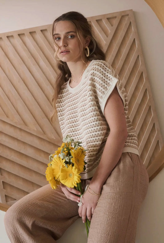 Khaki Stripe Crochet Sweater
