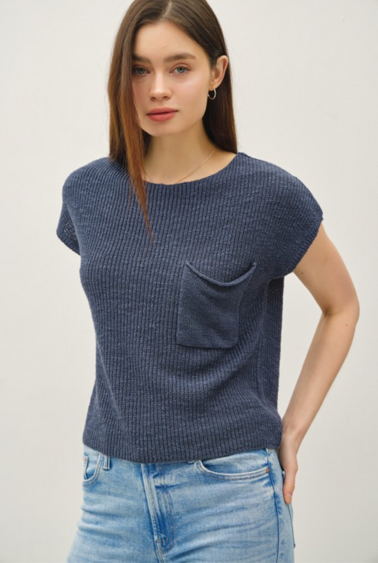 Navy Cap Sleeve Boxy Knit