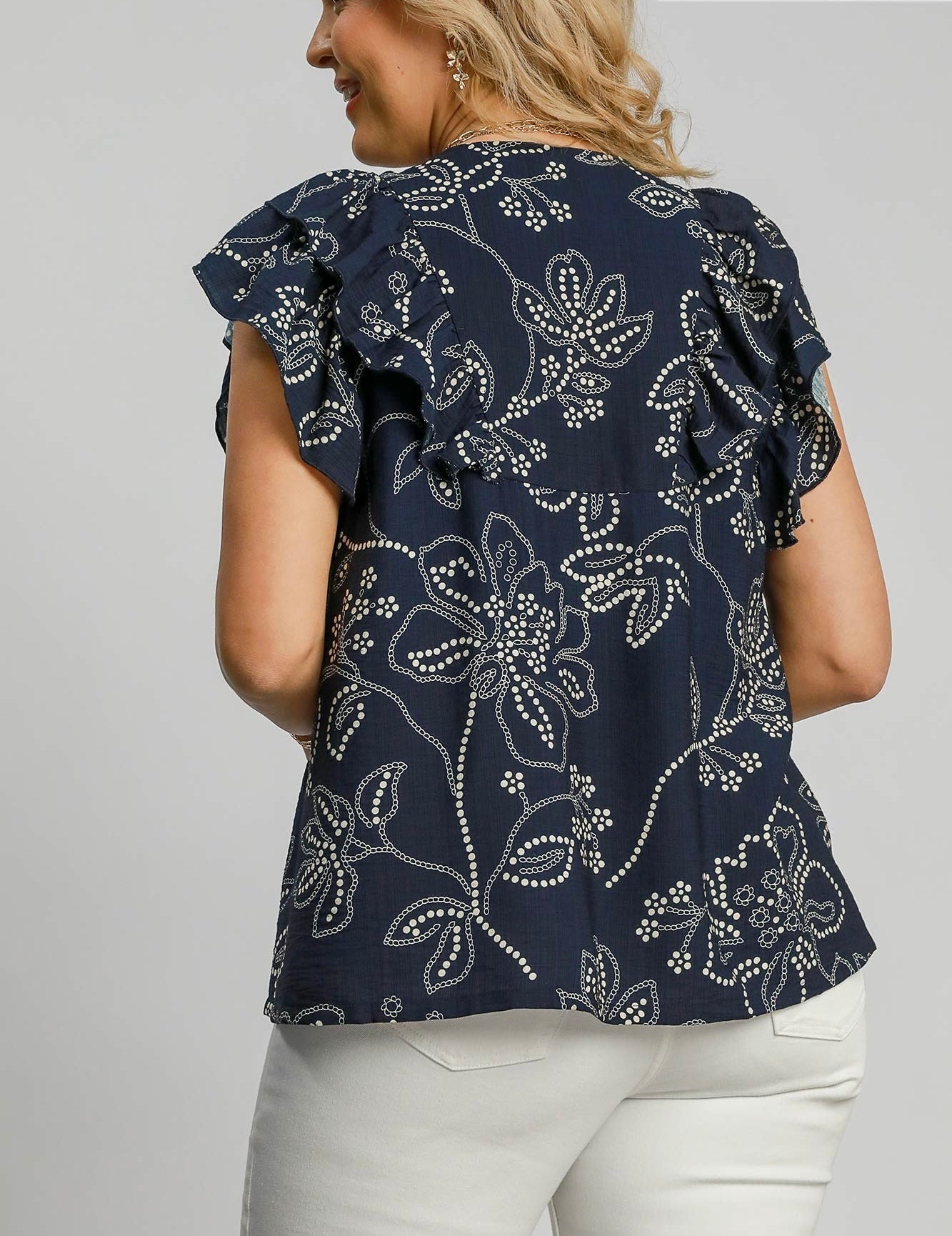 Navy and White Ruffle Top