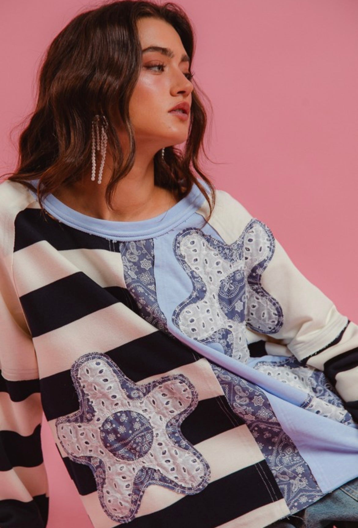 Flower and Stripe Patchwork Top