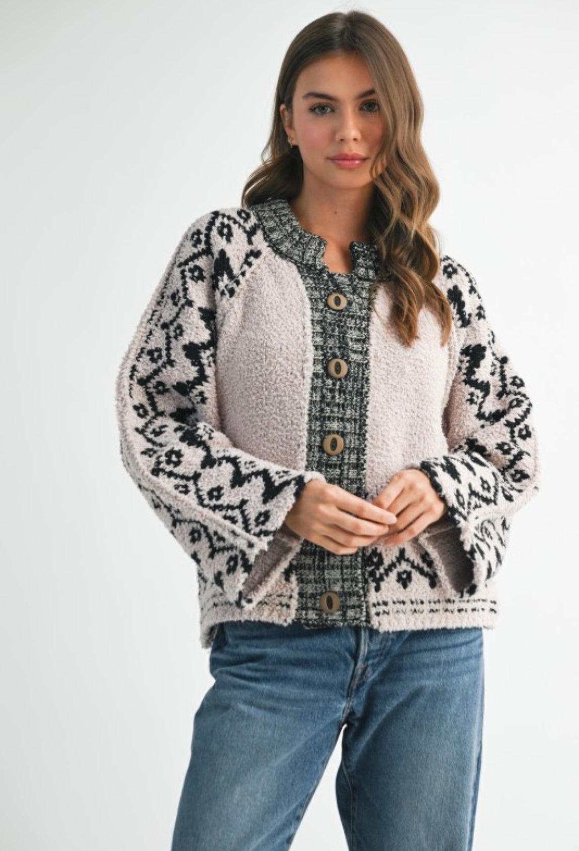 Oat Boho Plush Cardigan