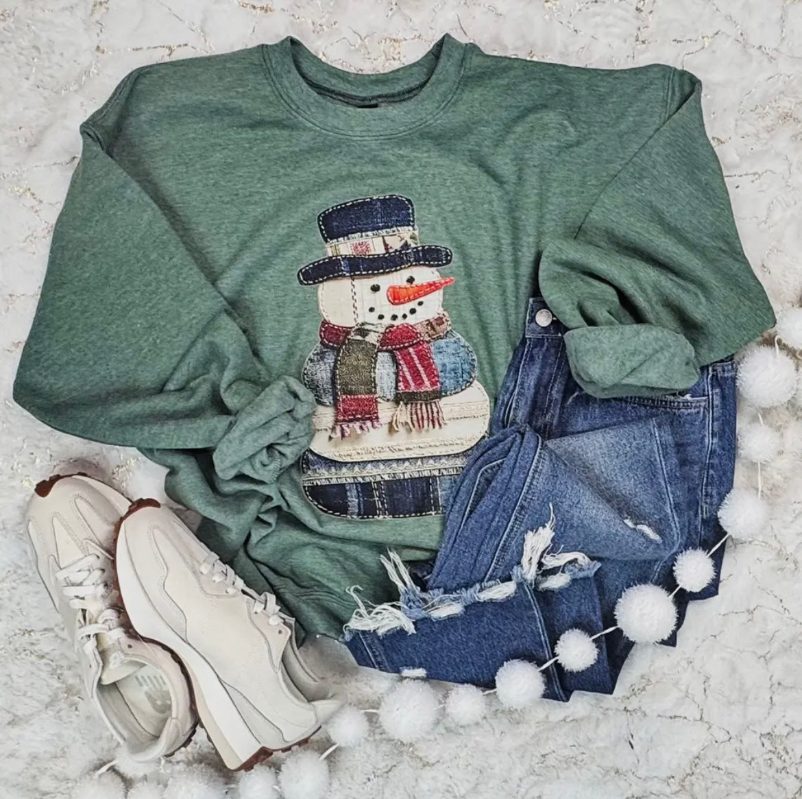Patchwork Snowman Crewneck