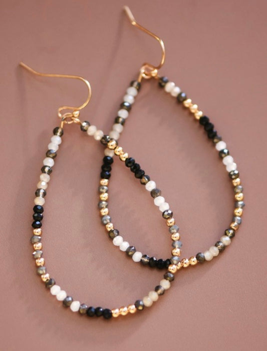 Neutral and Black Beaded Hoops