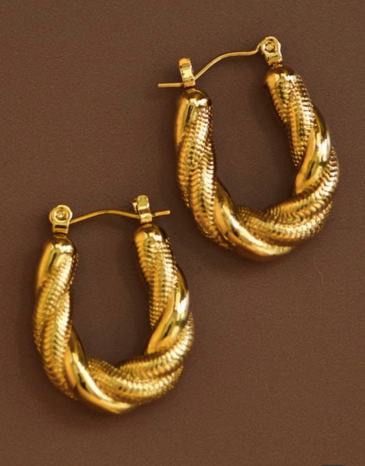 18K Non-Tarnish Twist Hoops