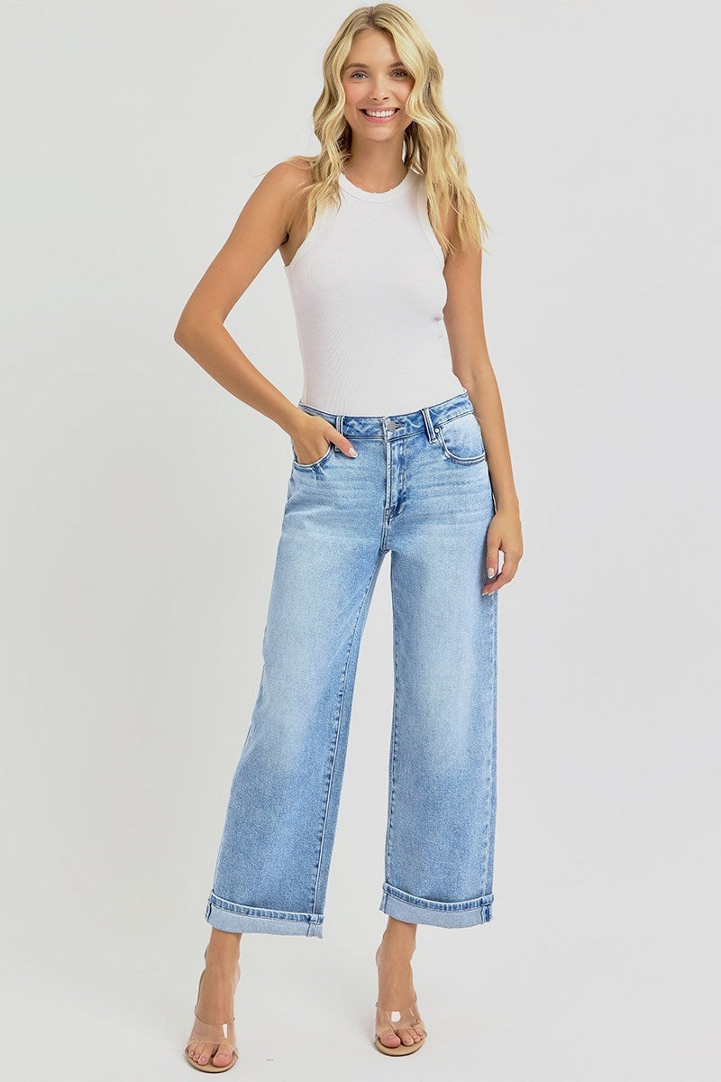 Light Wash Boyfriend Cuffed Jeans