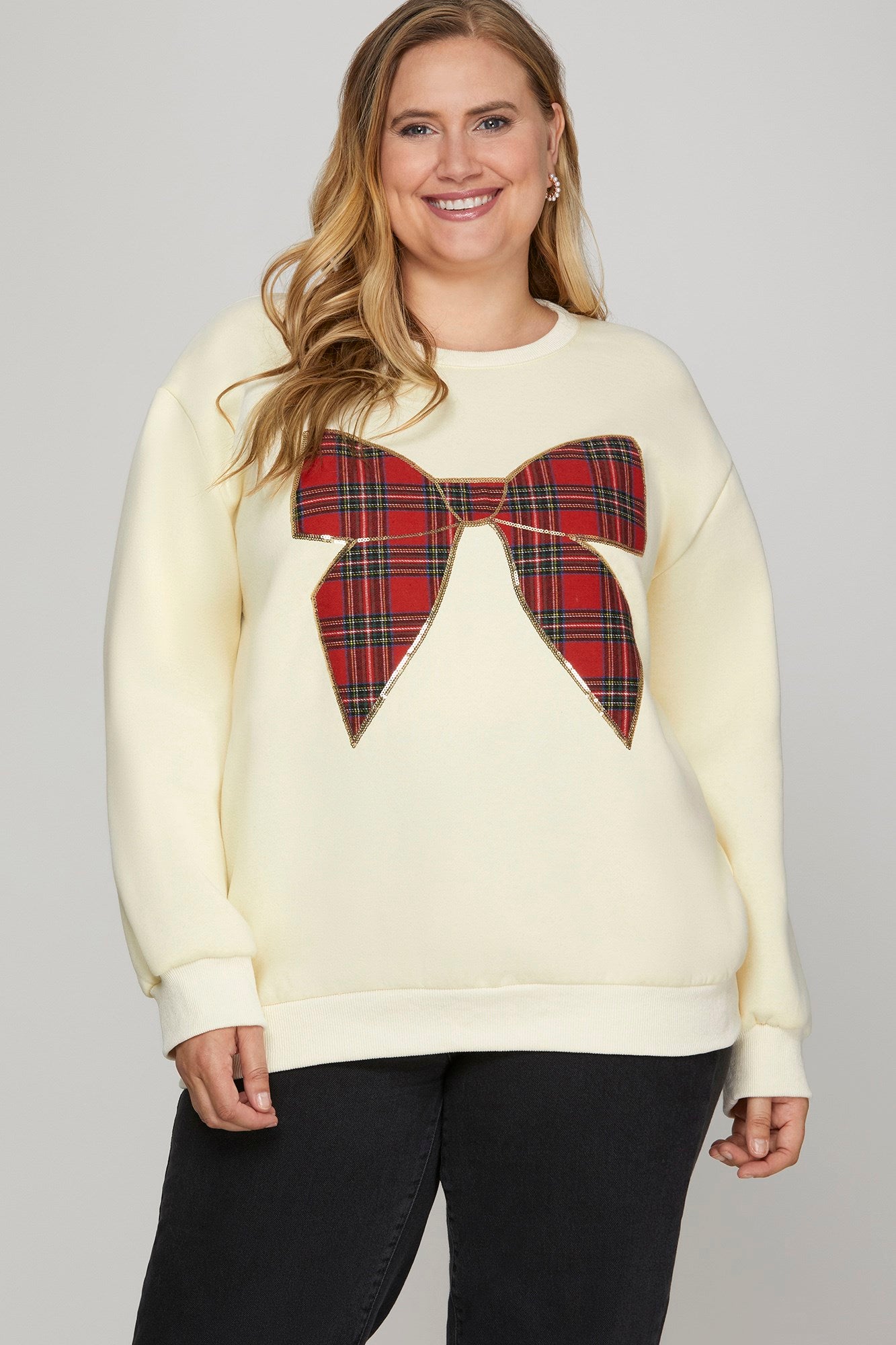 Cream Sequin Bow Pullover