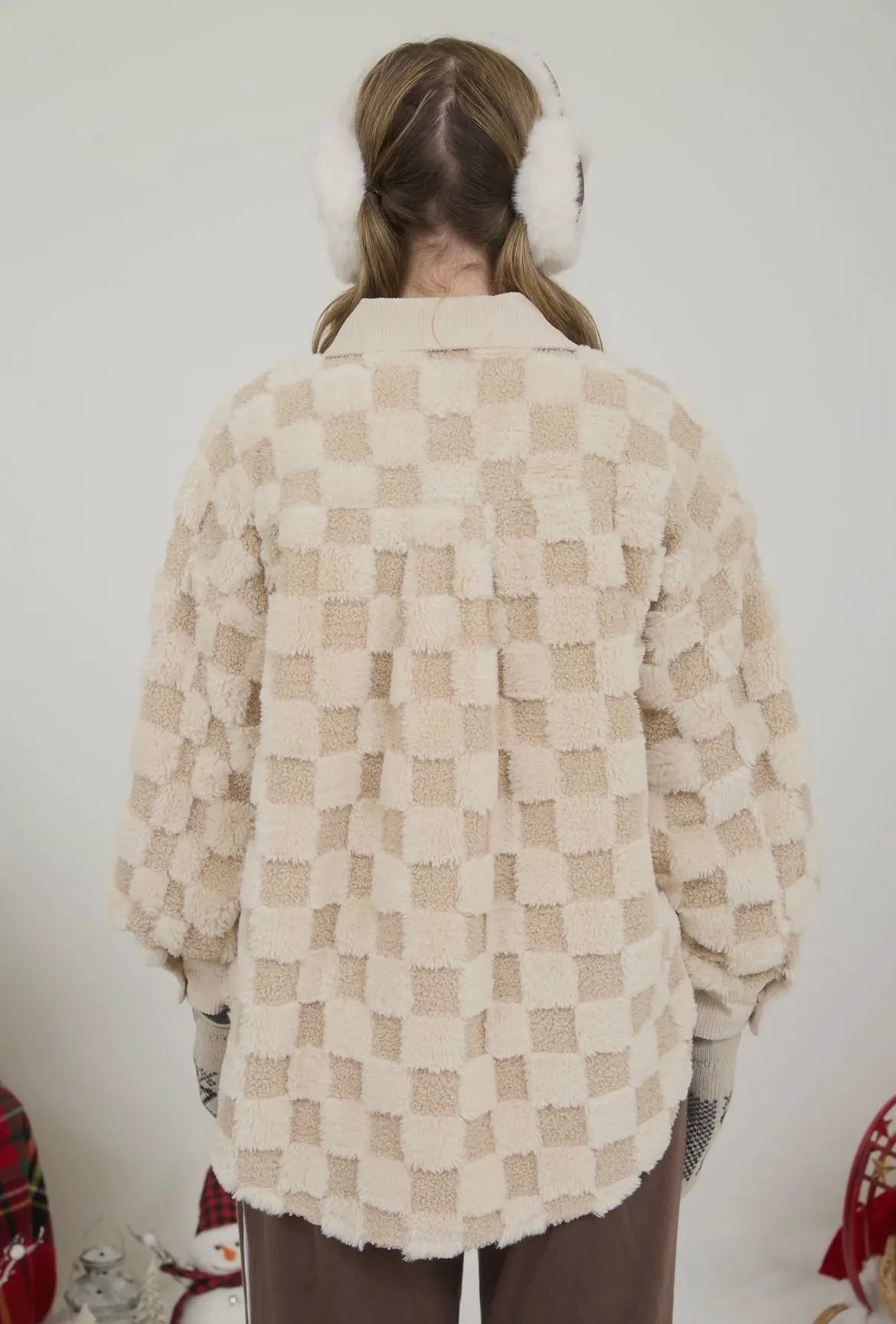 Cream Checkered Button Down Shacket