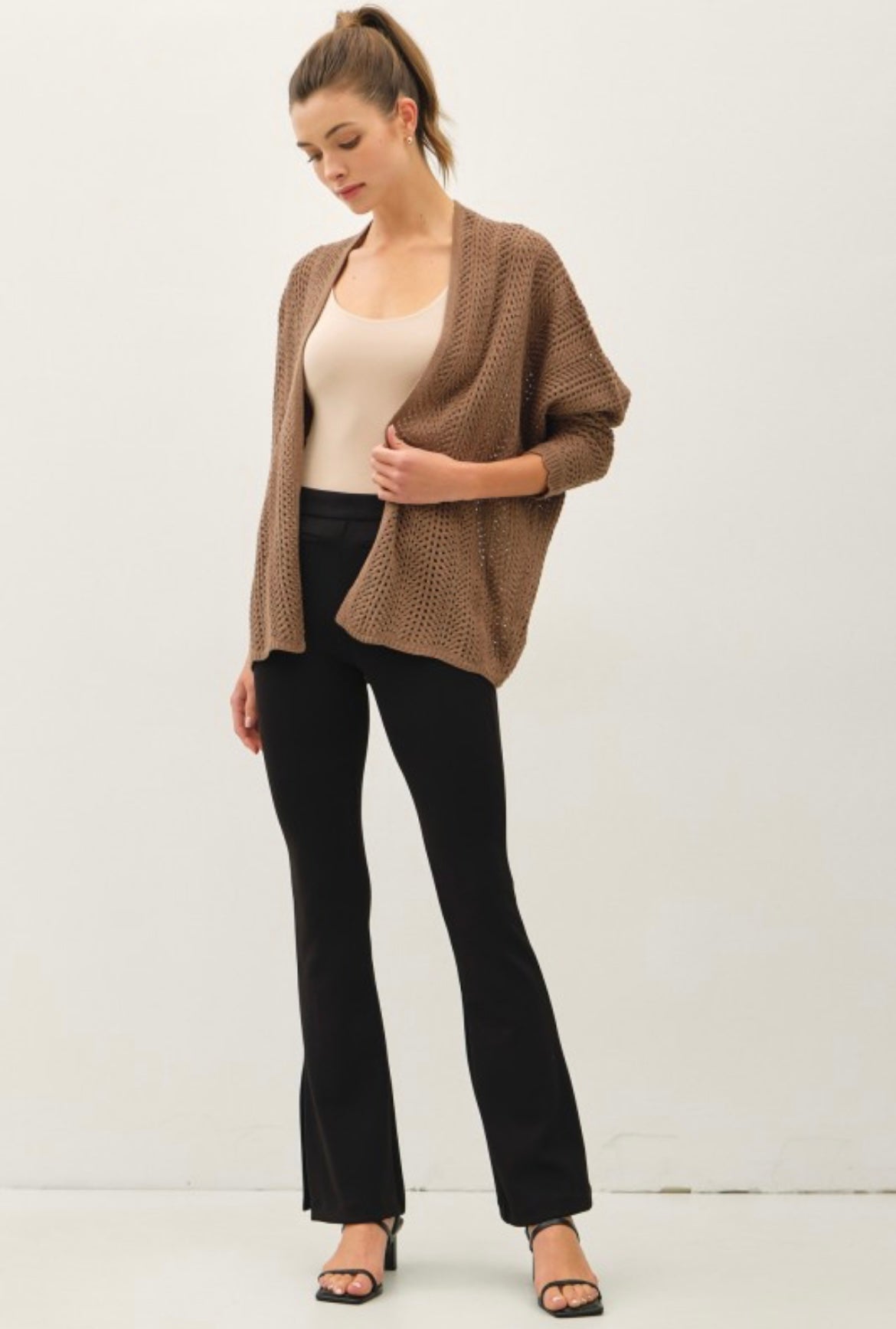 Brown Chunky Crochet Scalloped Edge Cardigan