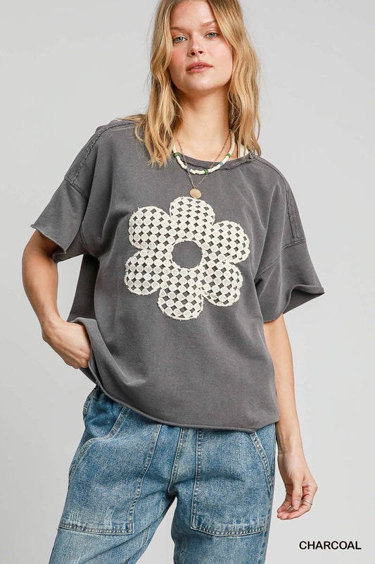Charcoal and Cream Floral Top