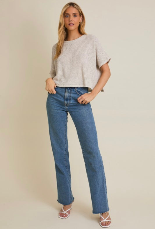 Natural Short Sleeve Waffle Top