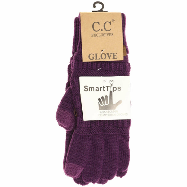 Burgundy Solid Cable Knit CC Gloves