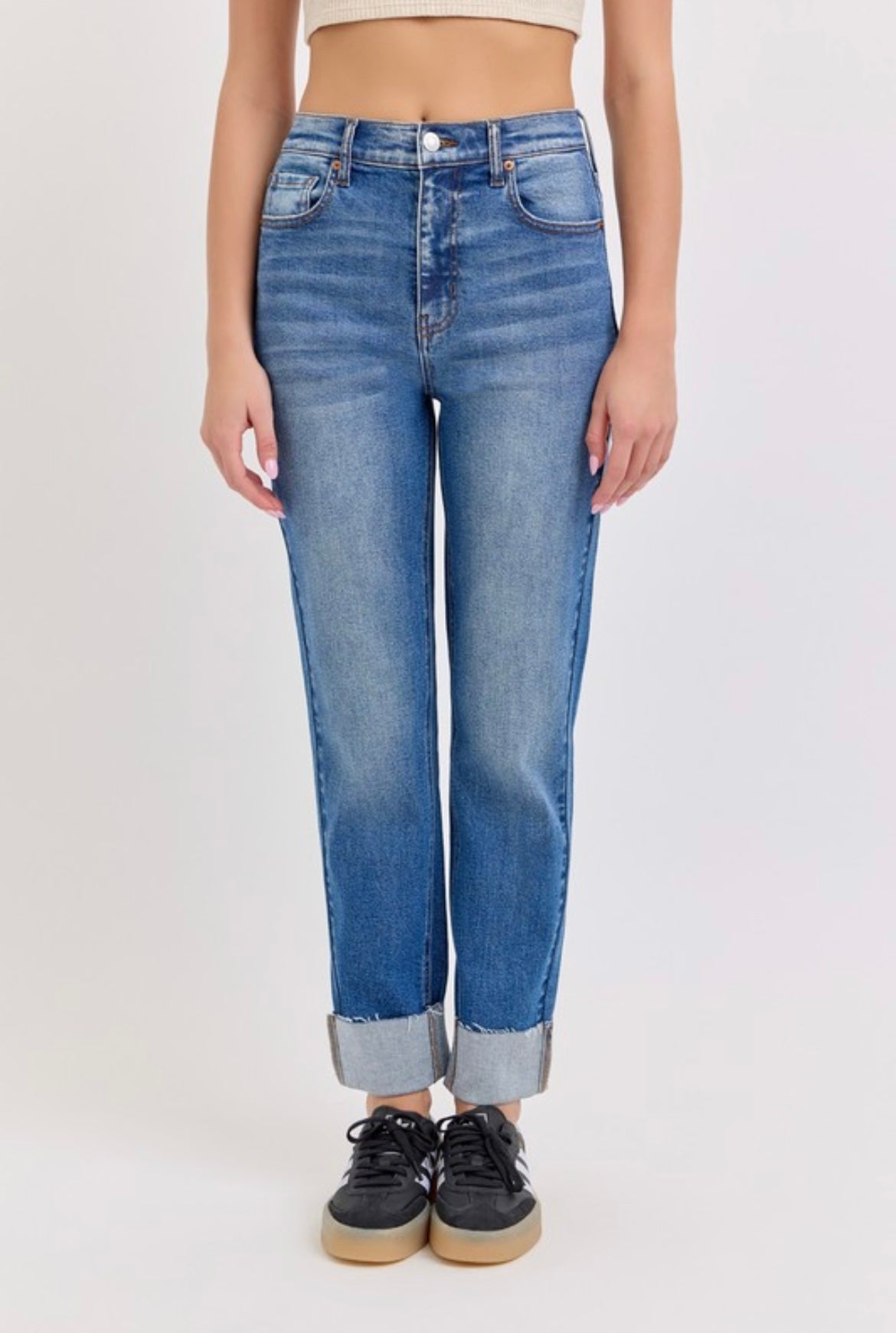 Medium Wash Mom Jean with Cuff