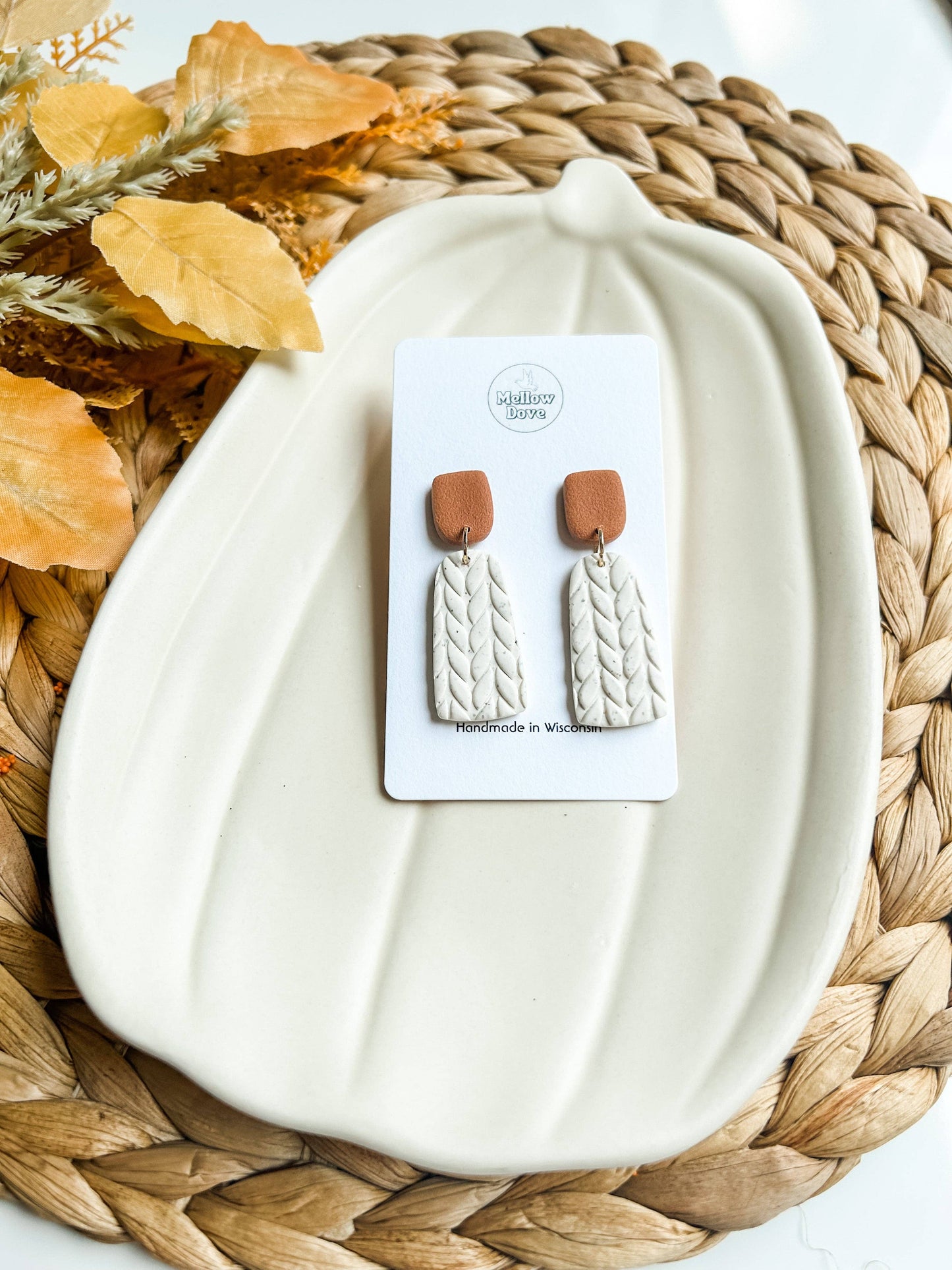 Ivory Sweater Knit Clay Earrings | Boho Neutral