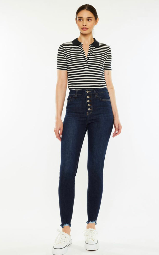 KanCan Dark Wash High Rise Button Fly Jeans