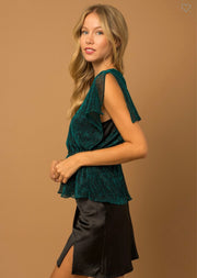 Teal Sparkly Lurex Surplice Peplum Top