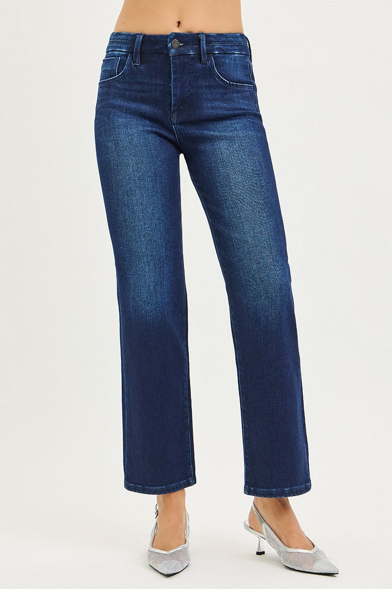 Dark Wash Tummy Control Mid-Rise Straight Jeans