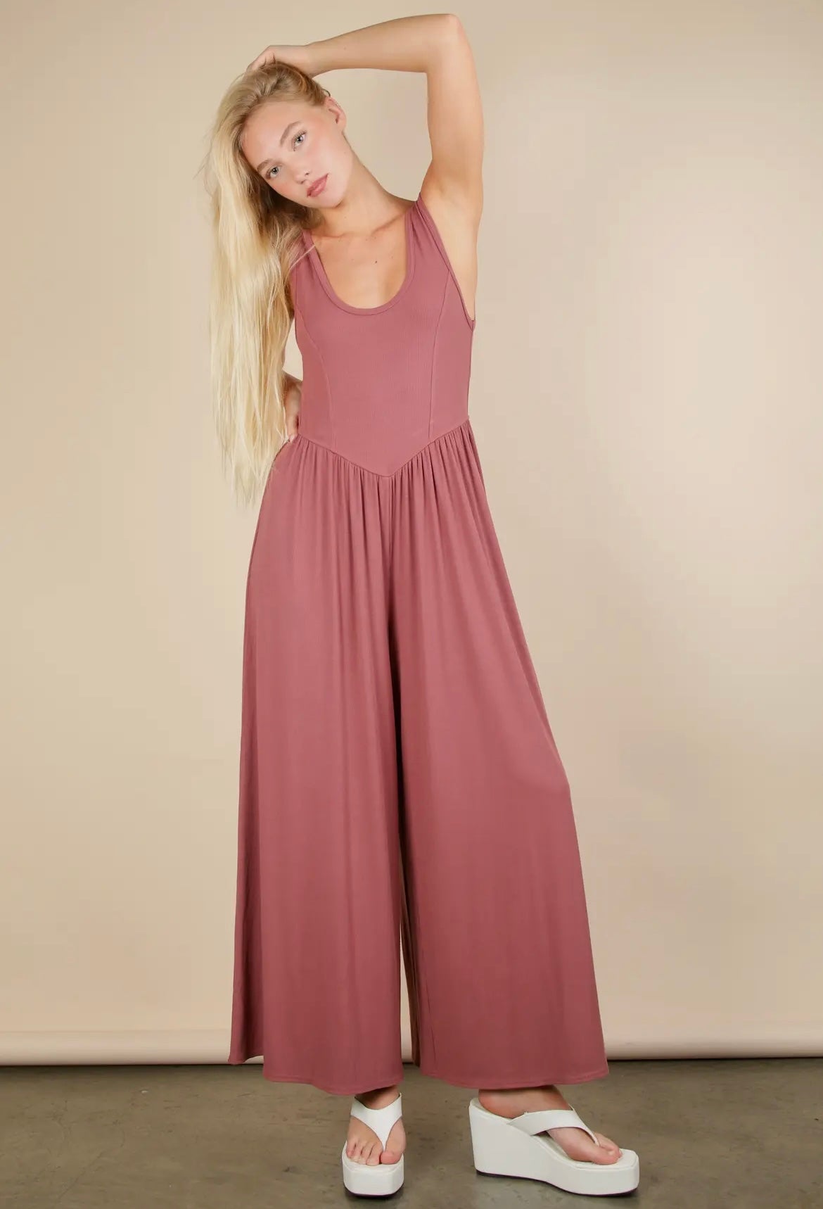 Mauve Ribbed Tank Jumpsuit