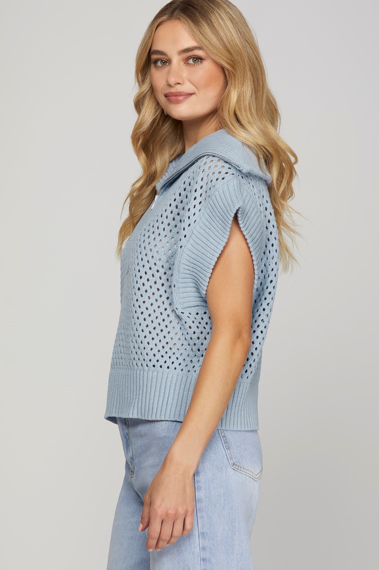 Light Blue Half Zip Sweater Top