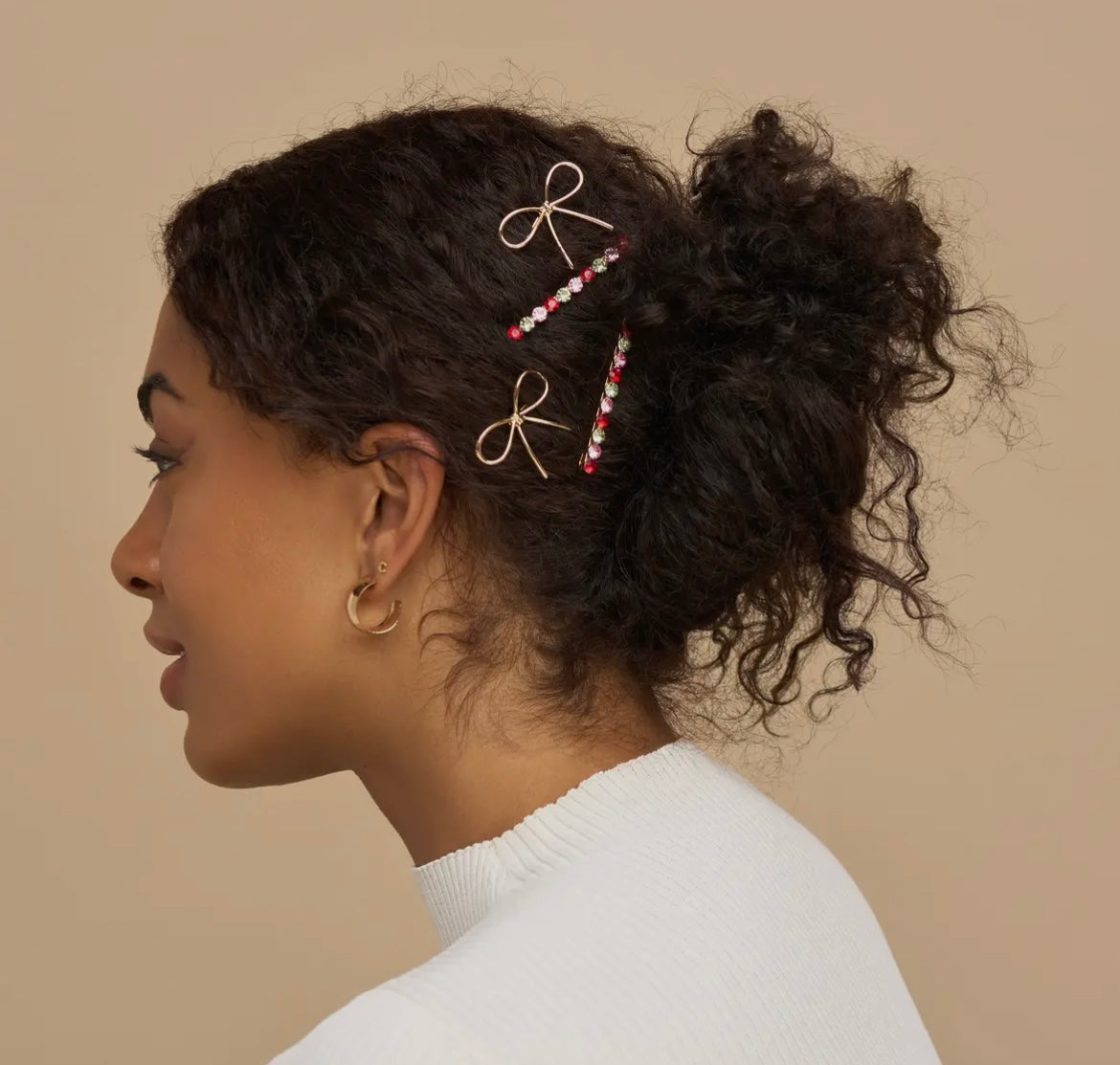 Gemstone and Bow Bobby Pin 4-Piece Set