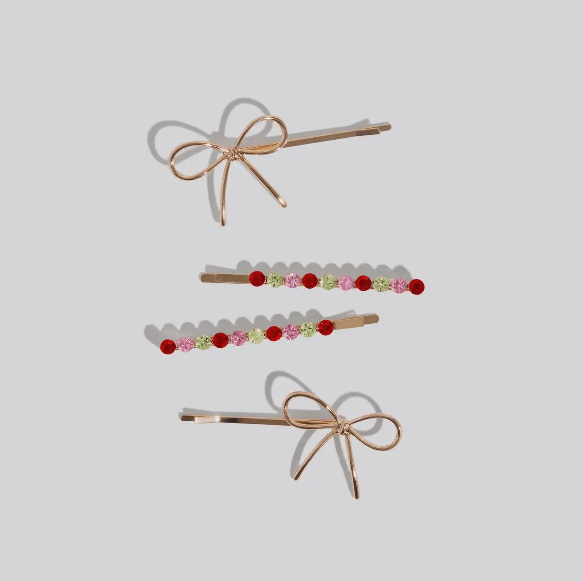 Gemstone and Bow Bobby Pin 4-Piece Set