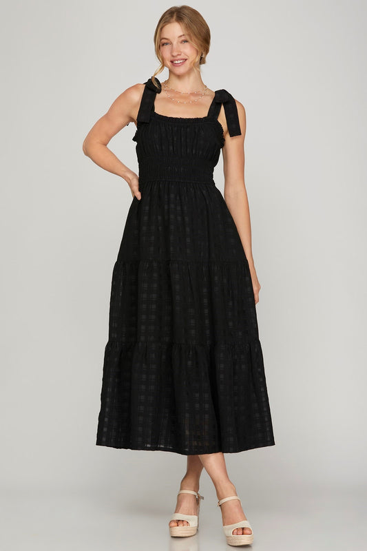 Black Tiered Maxi Dress with Tie Straps
