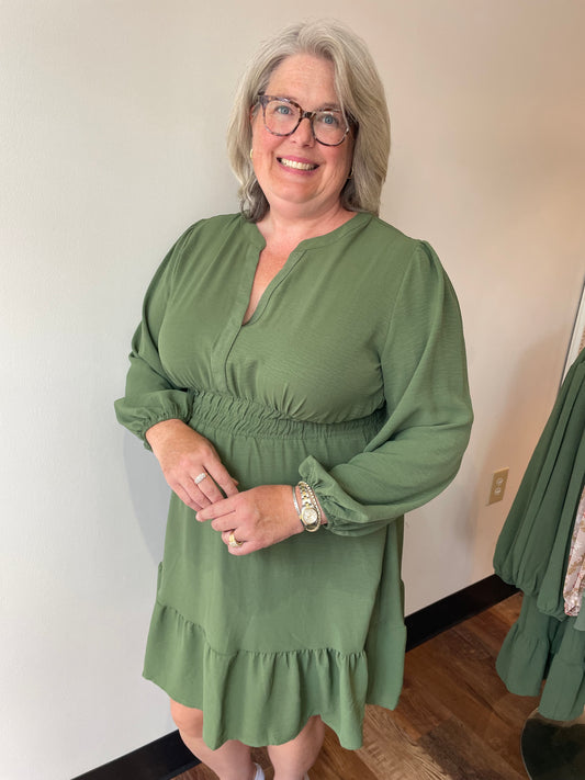Olive Dress with Elastic Waist