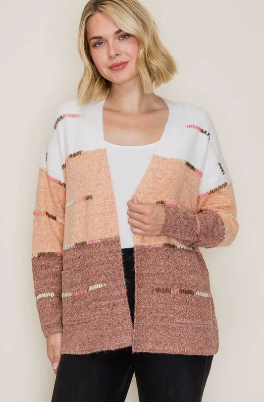 Color Block Stitch Cardigan