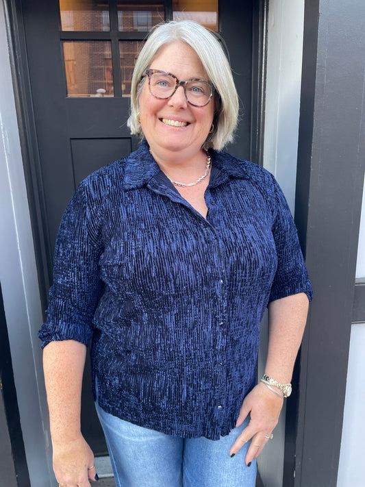 Navy Textured Velvet Blouse
