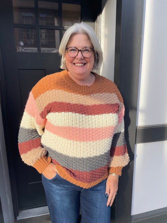 Mocha and Pink Combo Striped Sweater