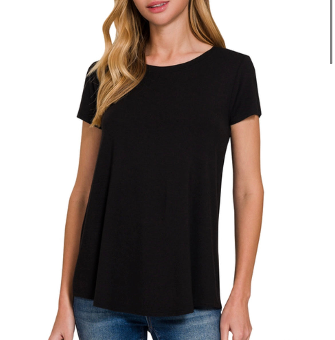 Flowy Round Hem Short Sleeve Top