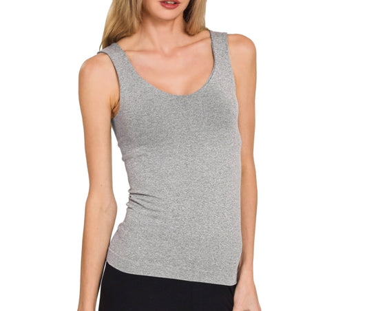 Heathered Grey Seamless Tank with Built In Shelf Bra