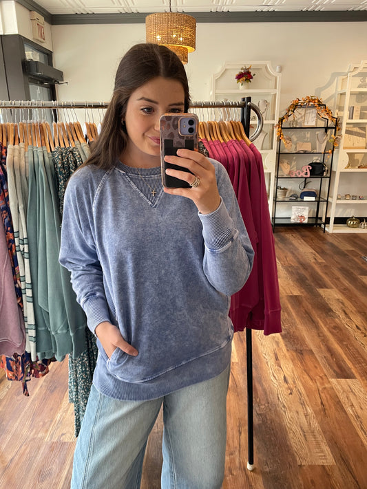 Navy Mineral Wash French Terry Sweatshirt