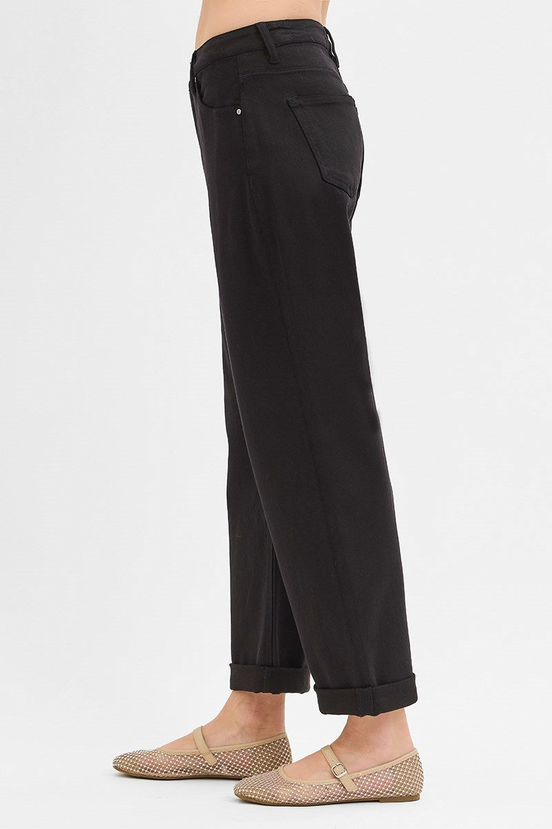 Black Relaxed Mid-Rise Barrel Jeans