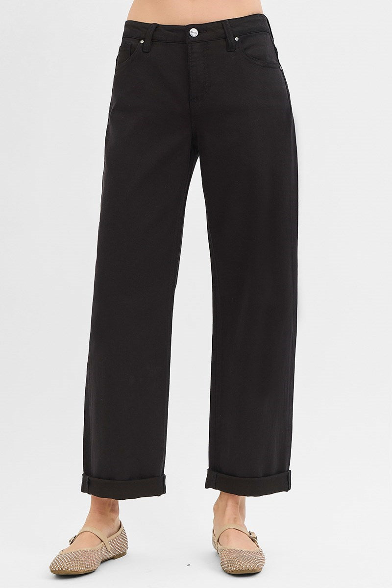 Black Relaxed Mid-Rise Barrel Jeans