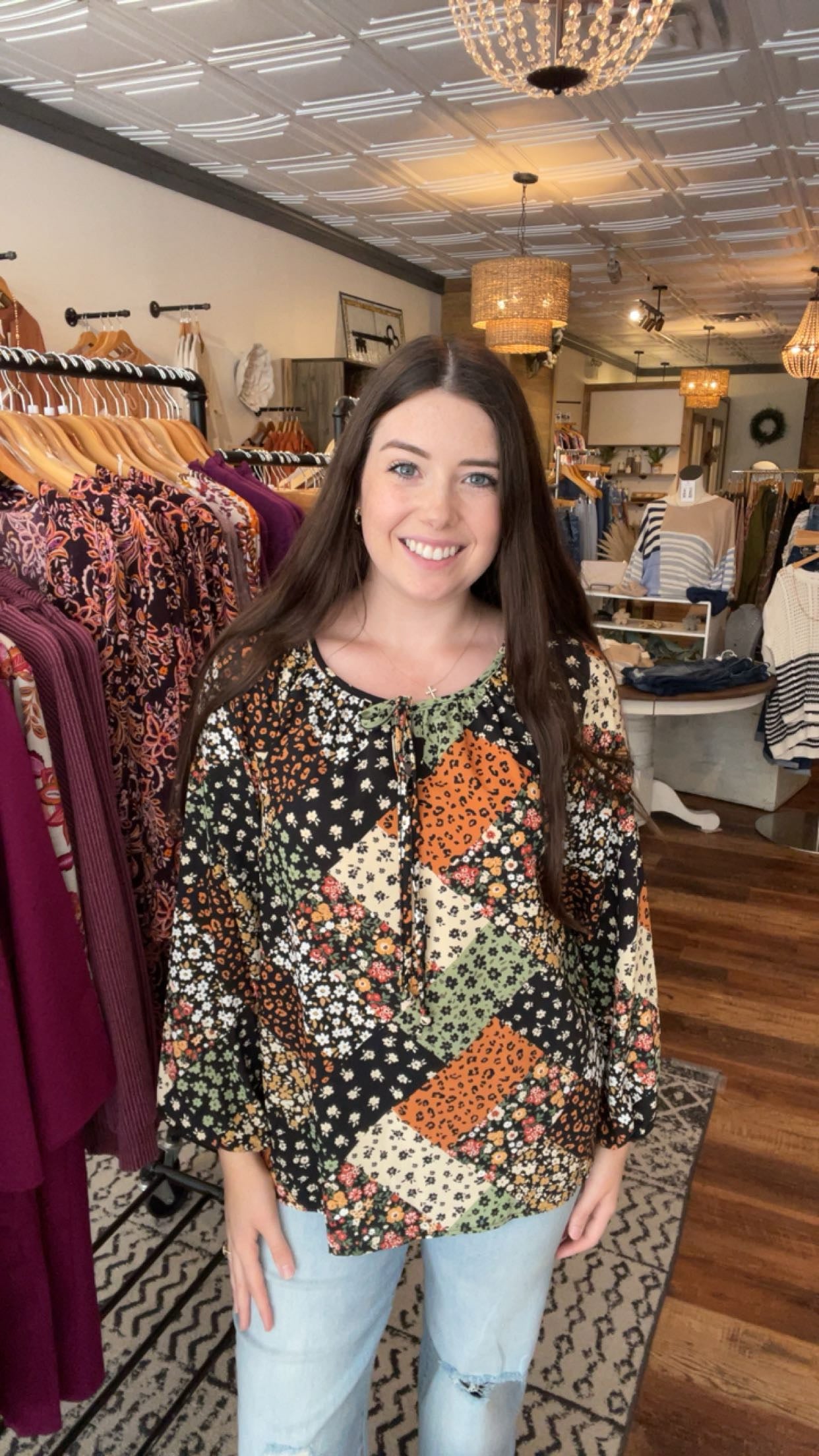 Black Floral and Leopard Printed Top