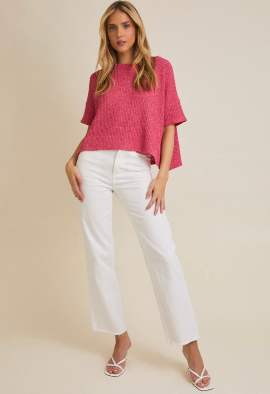 Berry Short Sleeve Waffle Top