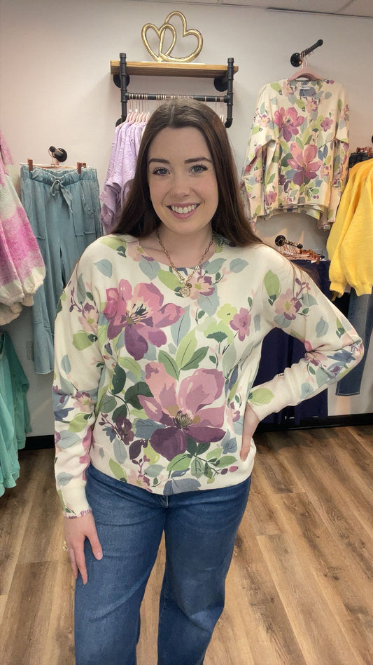 Ivory Spring Florals Sweater