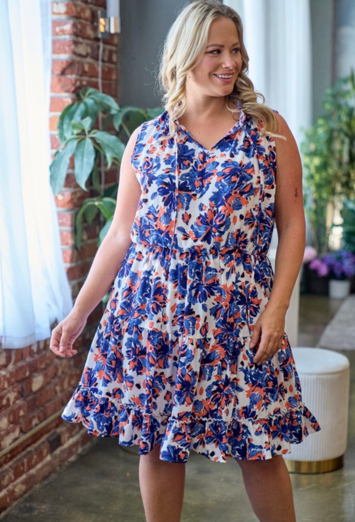 Navy and Orange Floral Dress