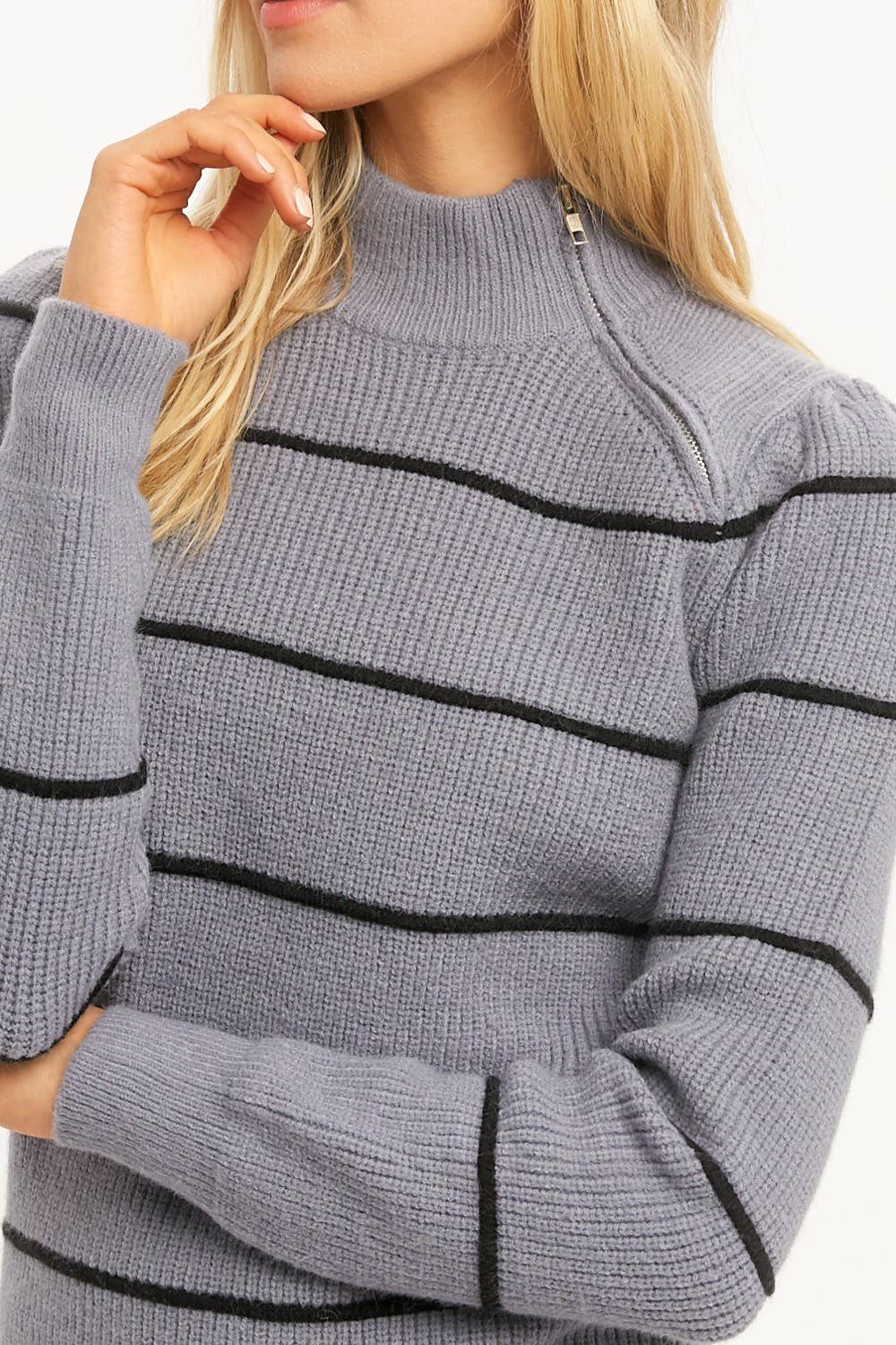 Blue Grey Mock Neck Sweater