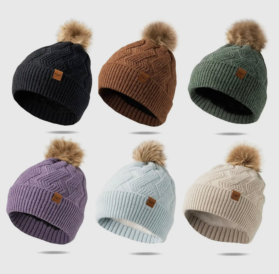 Knit Plush Lined Pom Hat