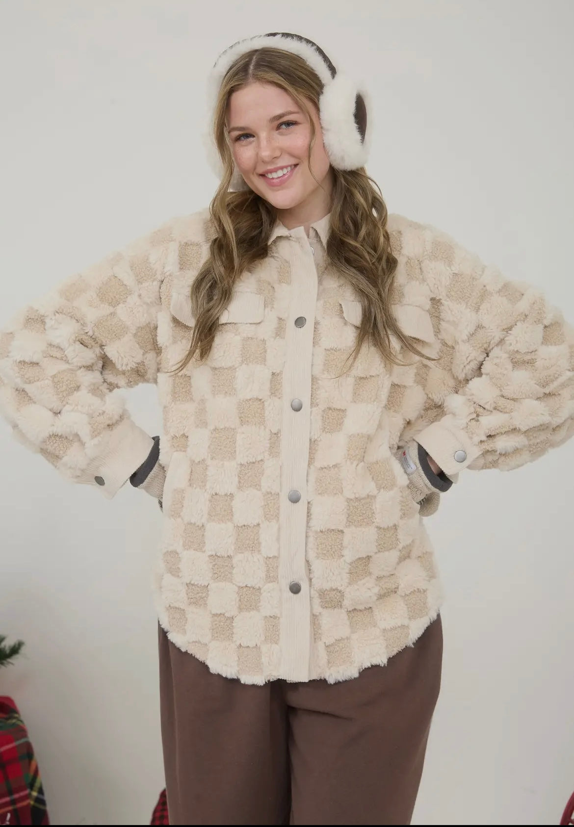 Cream Checkered Button Down Shacket